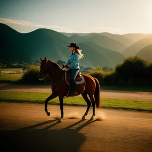 Stunning Equine Cowboy on Horseback in Field