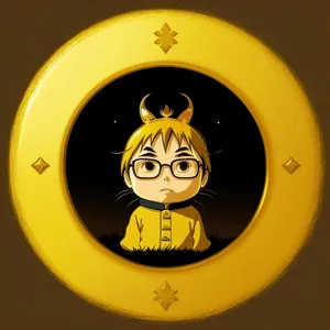 Shiny Gold Round Button Icon with Clock Design