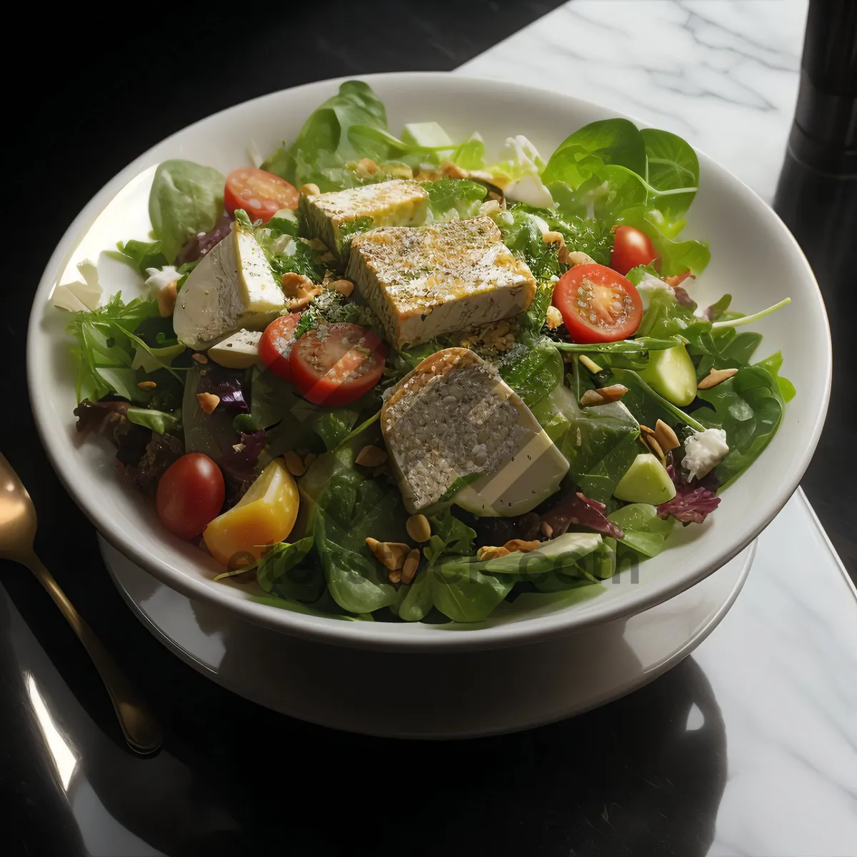 Picture of Healthy Vegetable Salad with Green Peas and Olives
