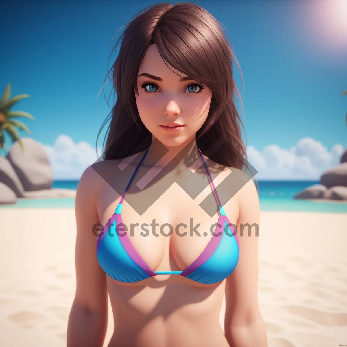 Picture of Seductive swimsuit model radiating beachside allure.