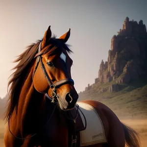 Beautiful Thoroughbred Stallion Grazing in Green Pasture