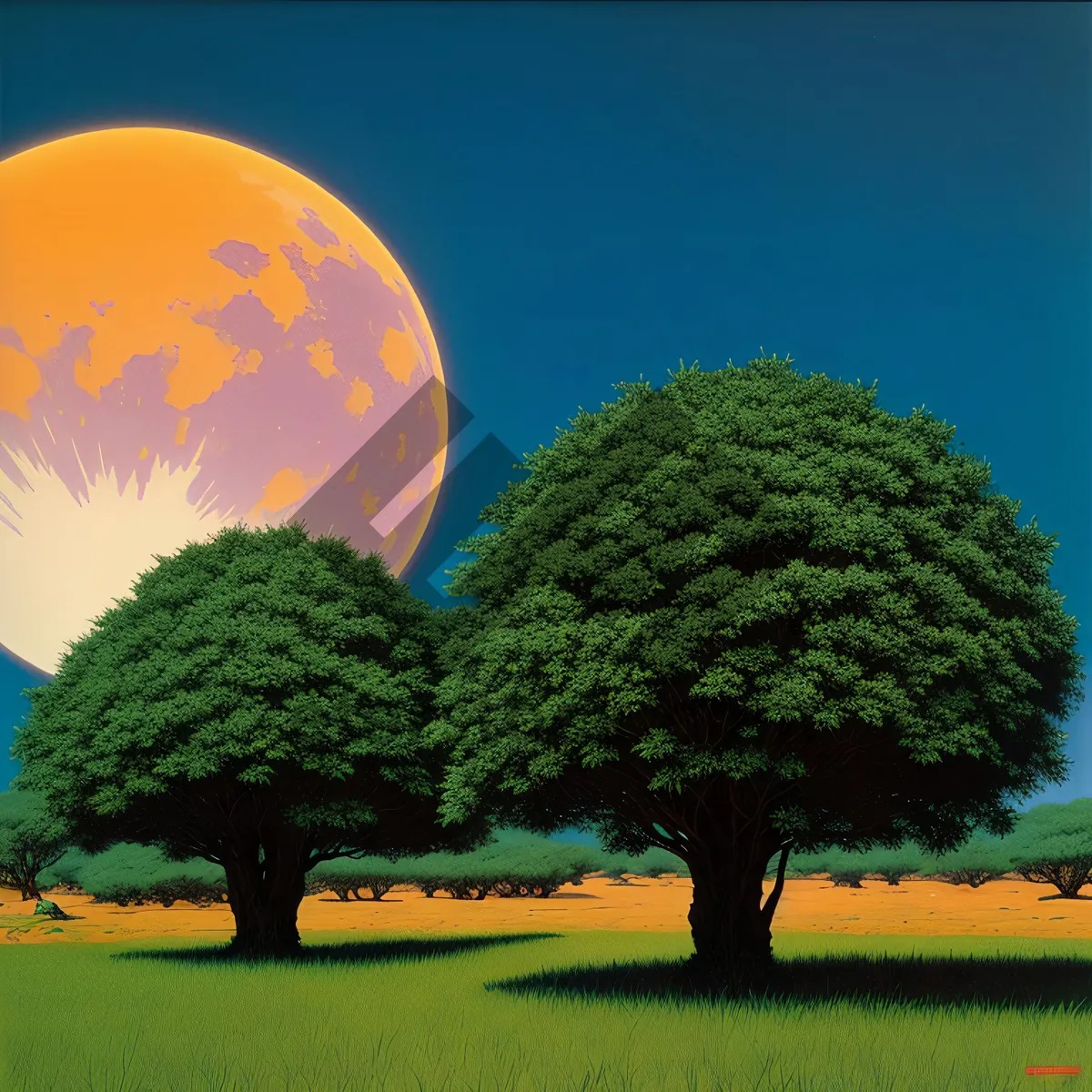 Picture of Idyllic Countryside Landscape with Rolling Meadows and Clear Blue Sky
