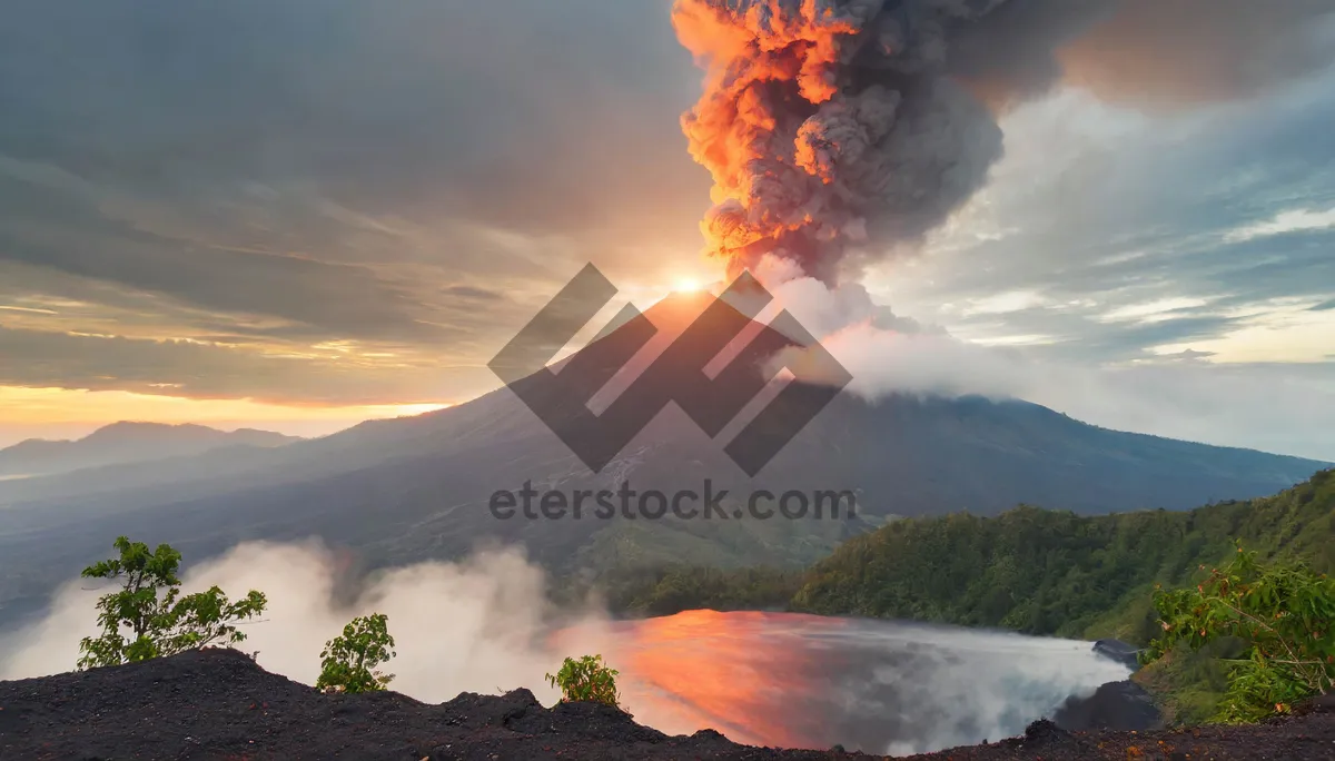 Picture of Volcanic inferno lighting up mountain landscape