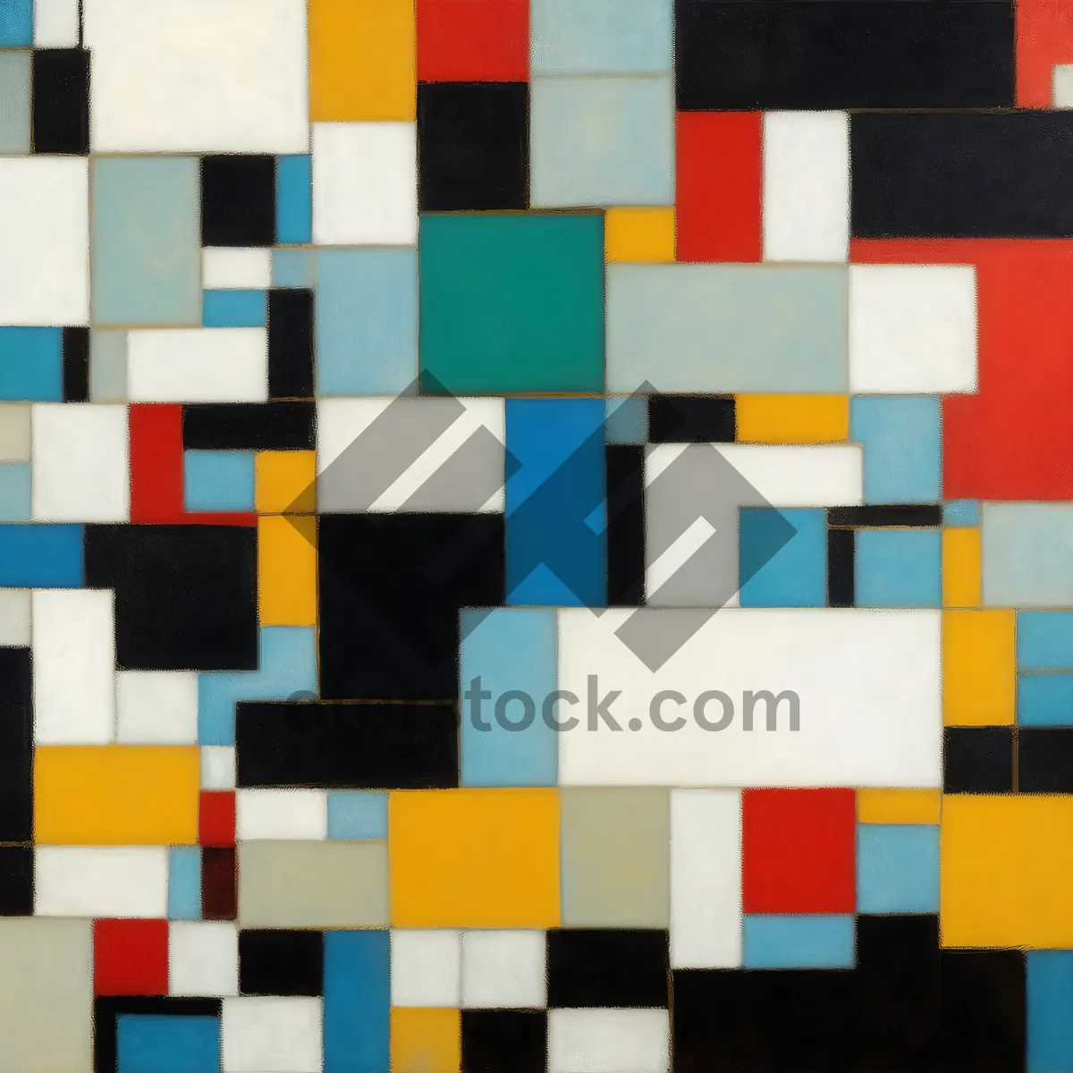 Picture of Colorful mosaic checkerboard design with textured shapes.