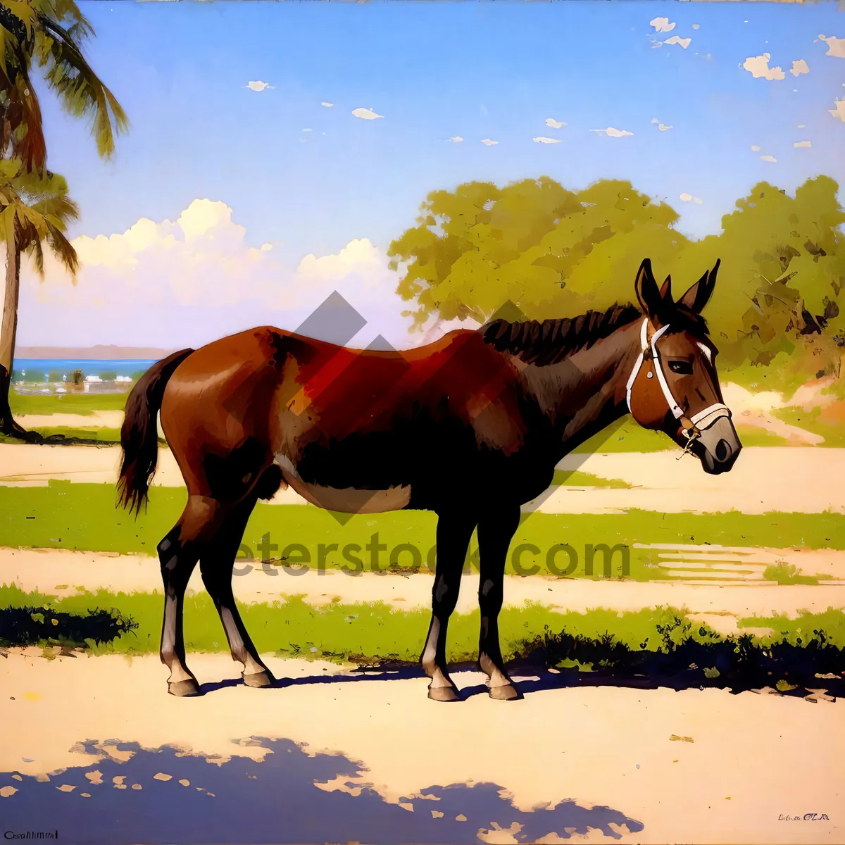 Picture of Majestic Thoroughbred Stallion in Rural Ranch