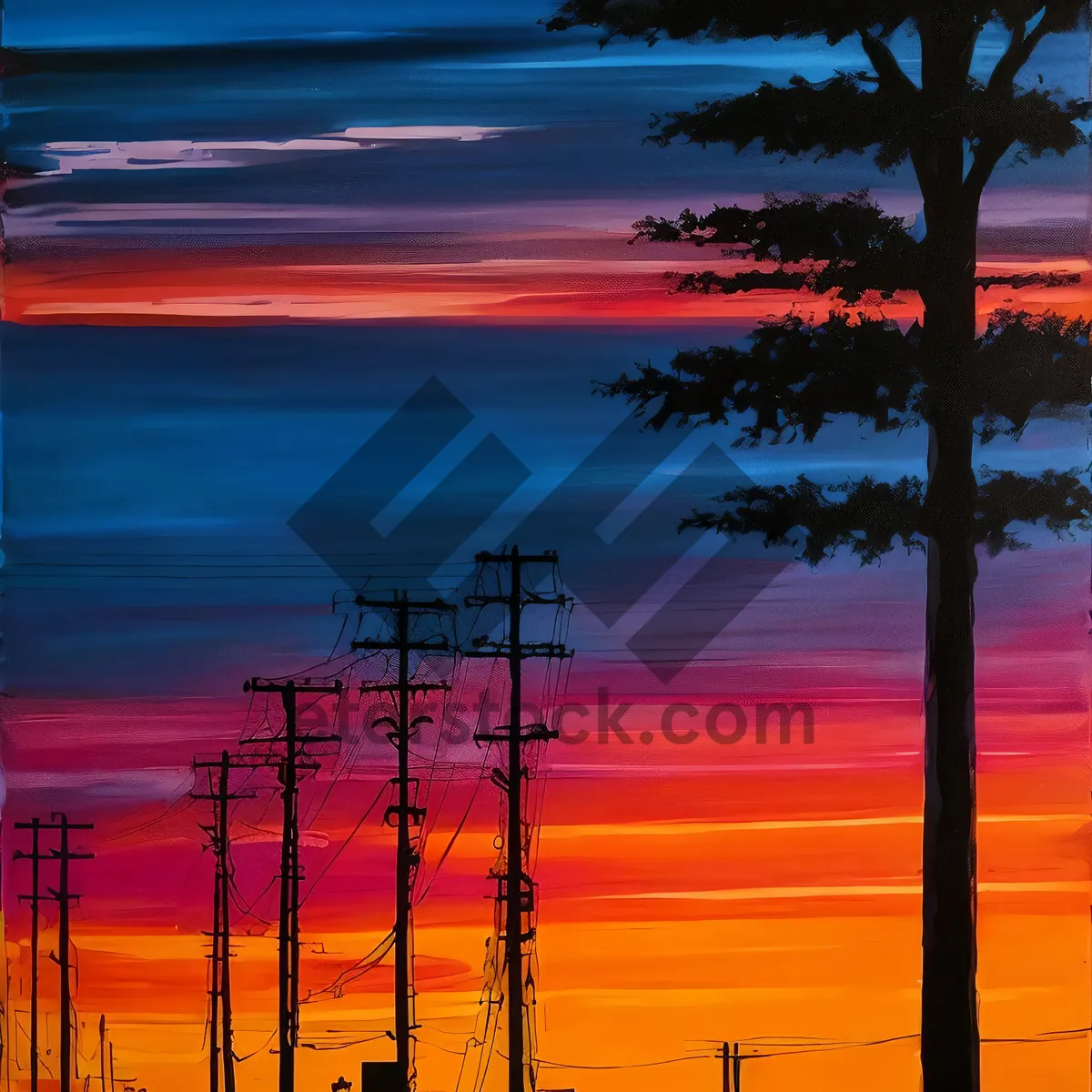 Picture of High Voltage Power Tower at Sunset