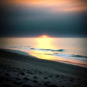 Tropical Sunset over Beach: Serene Evening Sky