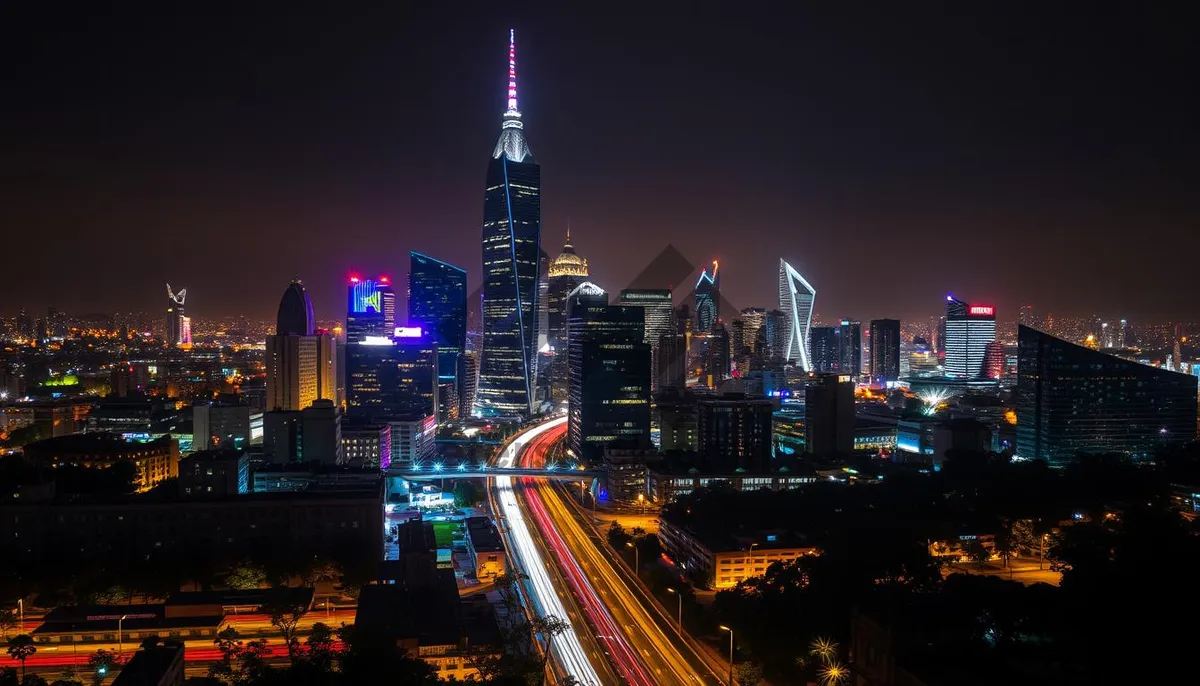 Picture of Modern Cityscape Skyline at Dusk with Water Reflection