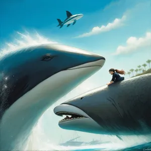 Marine Sky: Warplane and Dolphin in Ocean