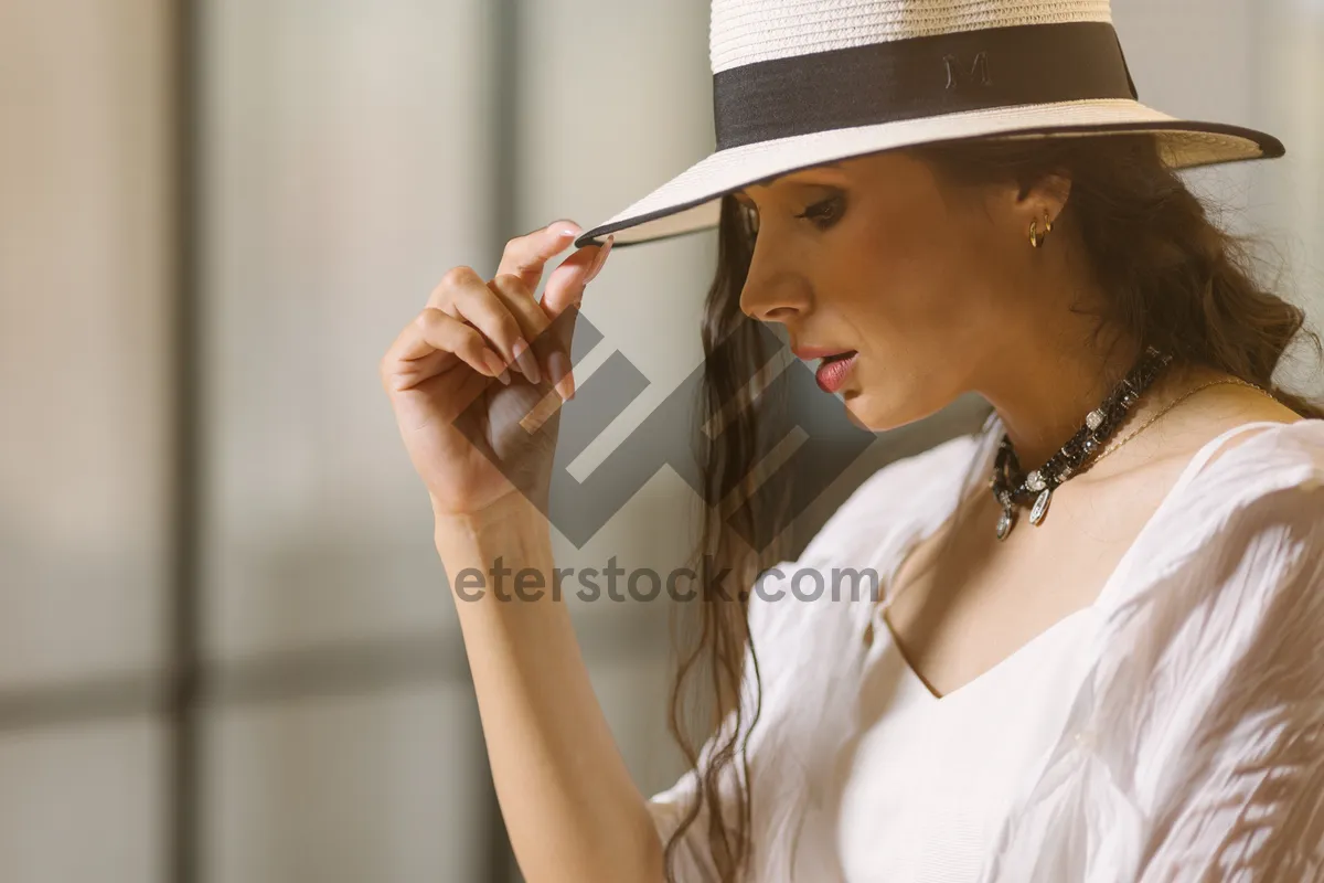 Picture of Attractive woman with flawless makeup brushing hair