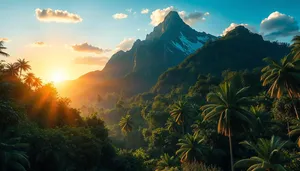 Snowy Mountain Range in Summer Landscape View