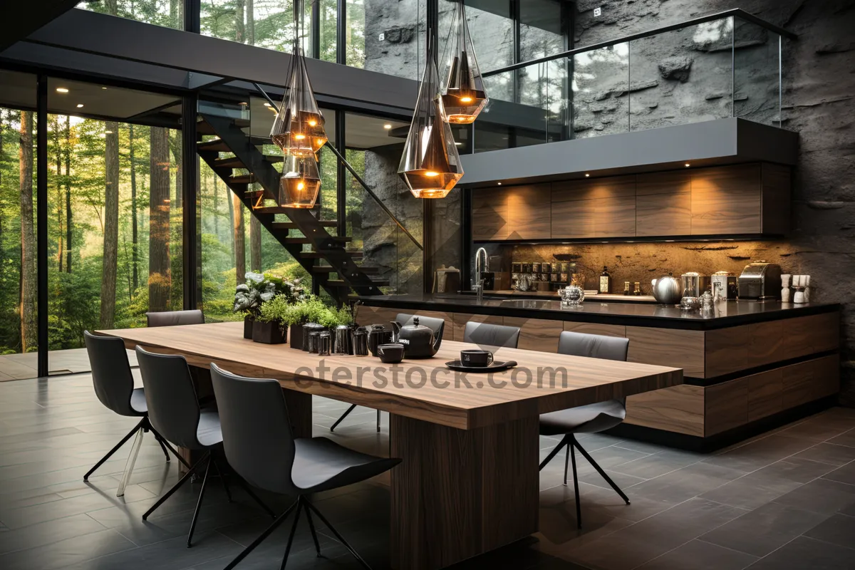 Picture of Luxurious Modern Restaurant Interior with Wood Furniture