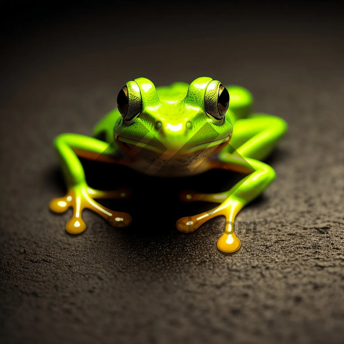 Picture of Vibrant Orange Eyed Leaf Frog Peering Through Tree