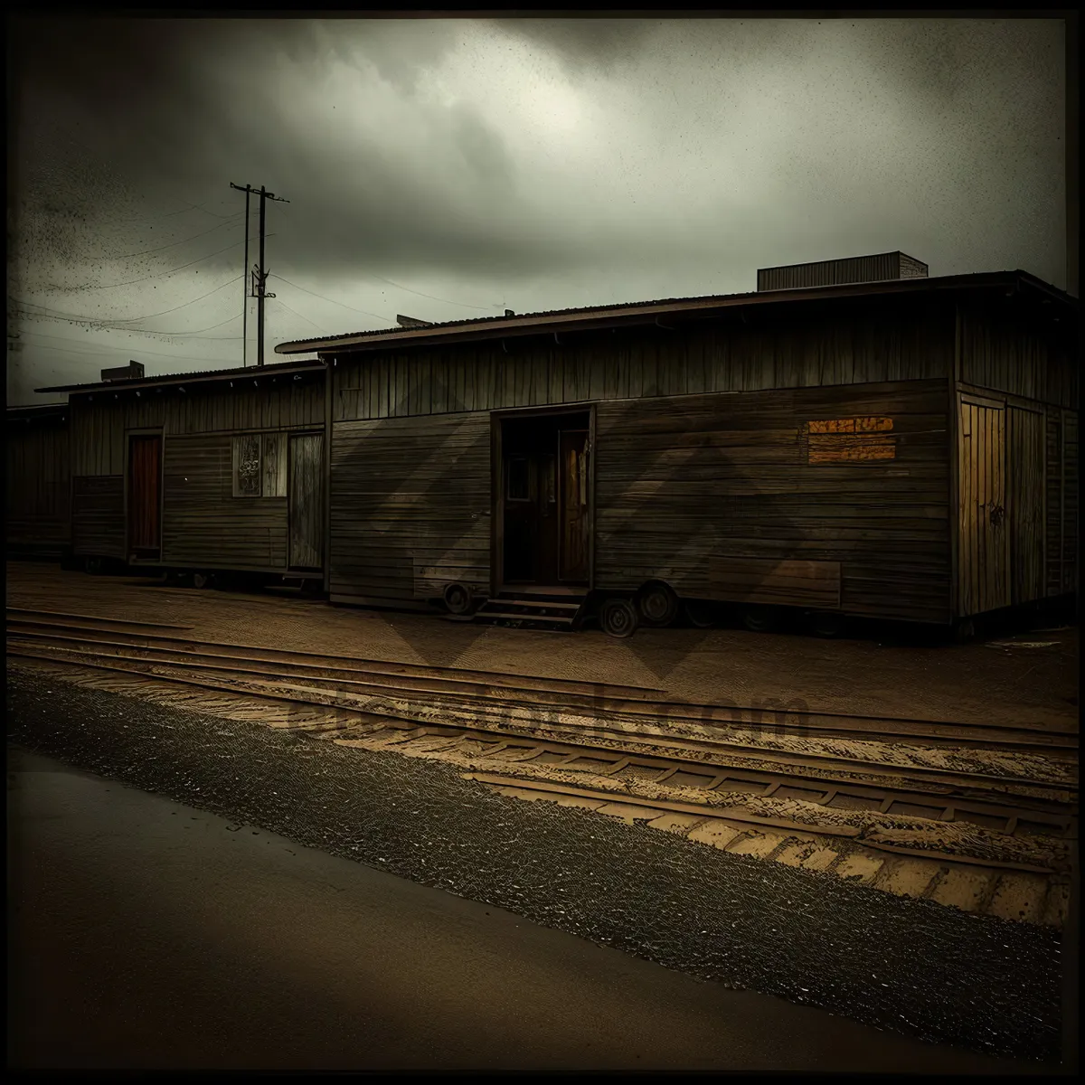 Picture of Freight Car Passing by Architectural Building