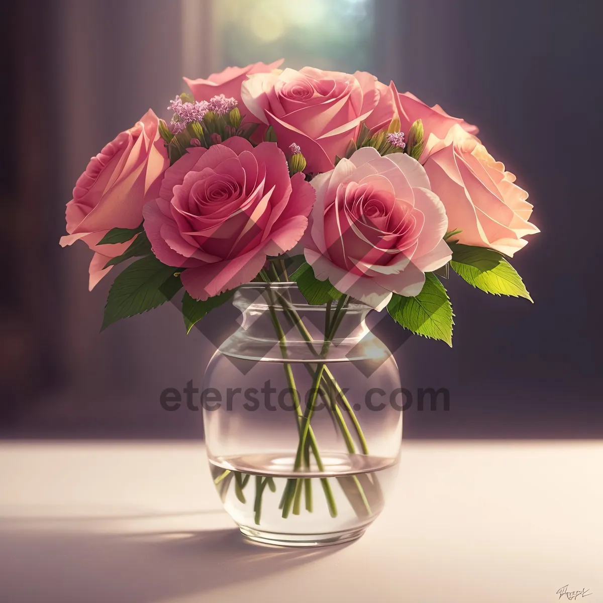 Picture of Romantic Pink Rose Bouquet in Vase