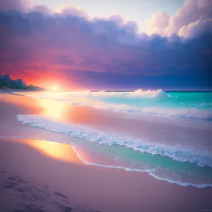 Golden Coastal Sunset over Serene Ocean Waves