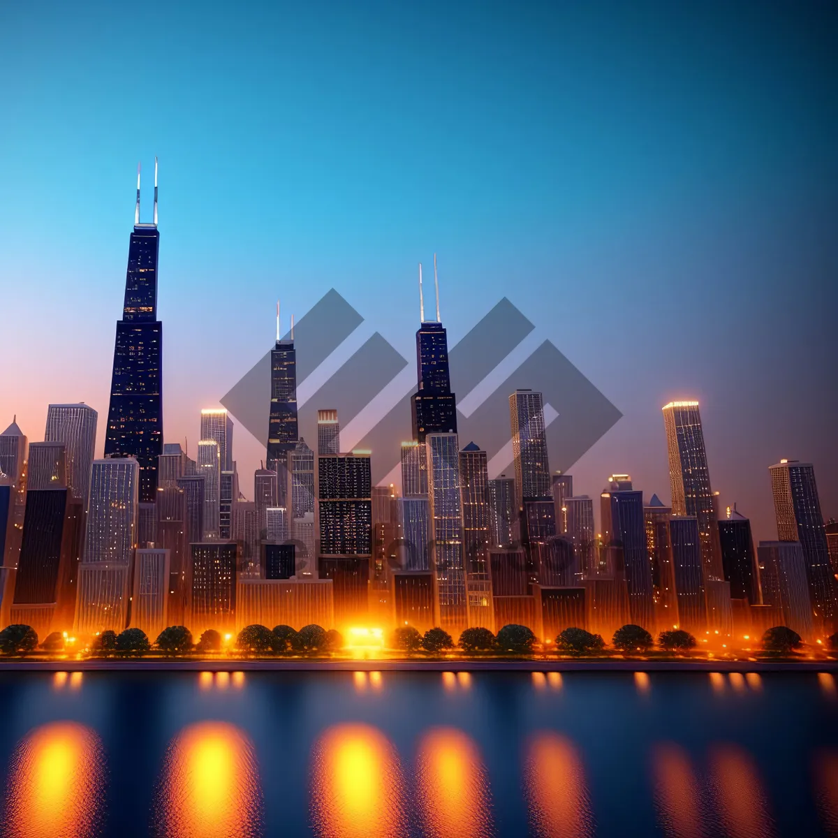 Picture of Vibrant Night Skyline Reflecting in the River