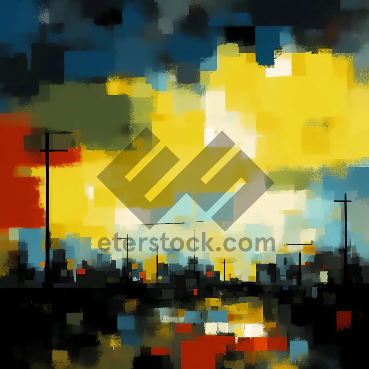 Picture of Vibrant Geometric Cityscape Design with Retro Flair