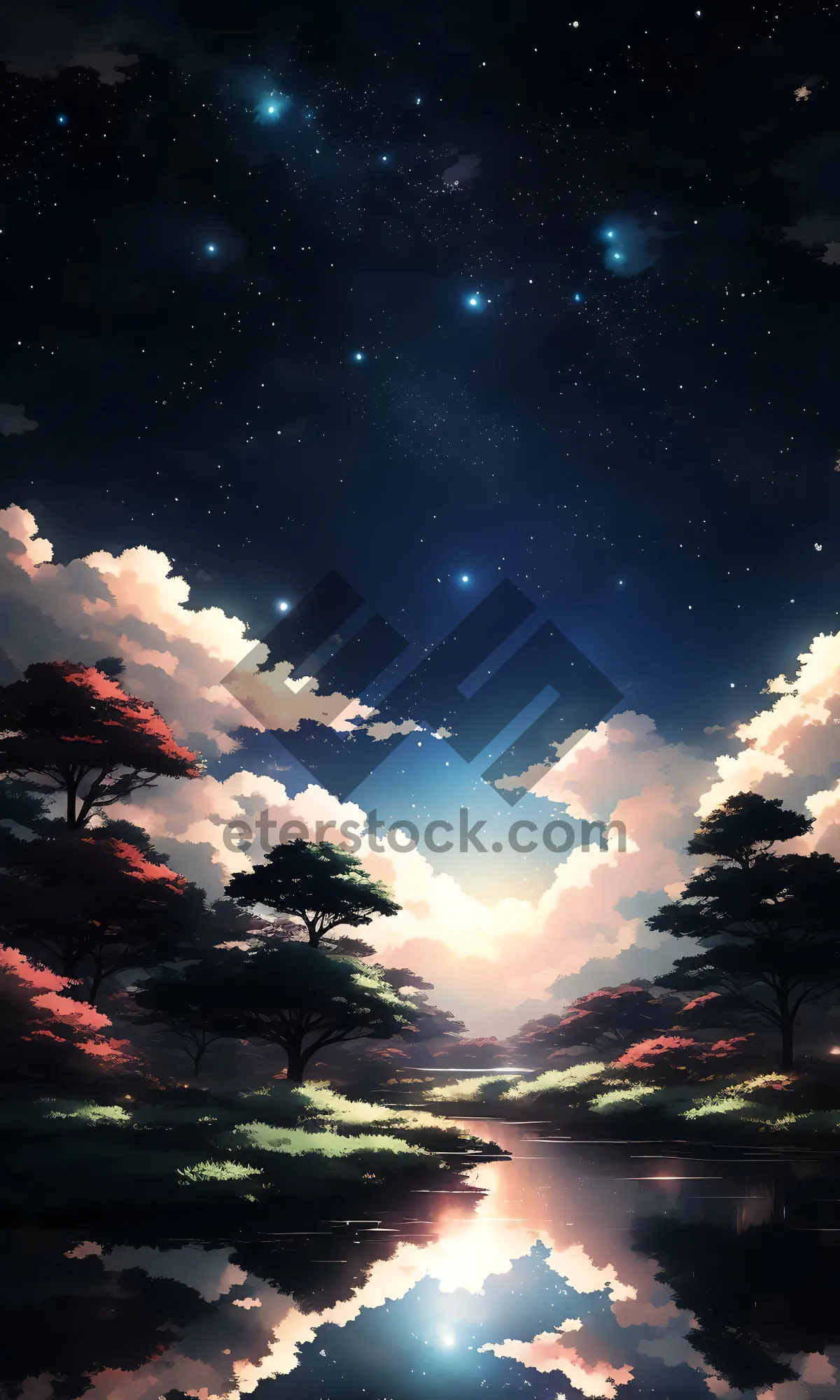 Picture of Enchanting Celestial Night Sky with Mountains