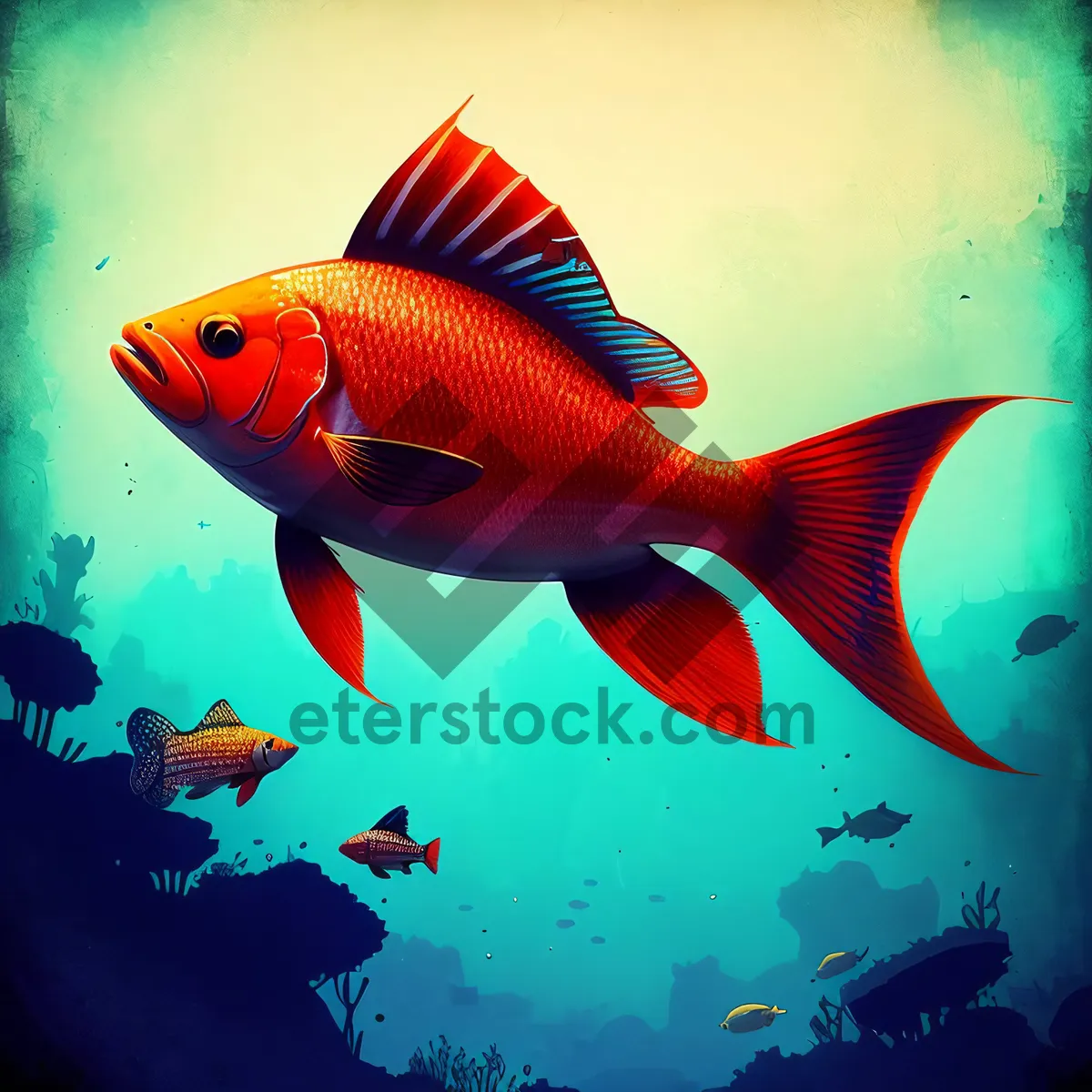 Picture of Tropical Goldfish Swimming in Aquarium