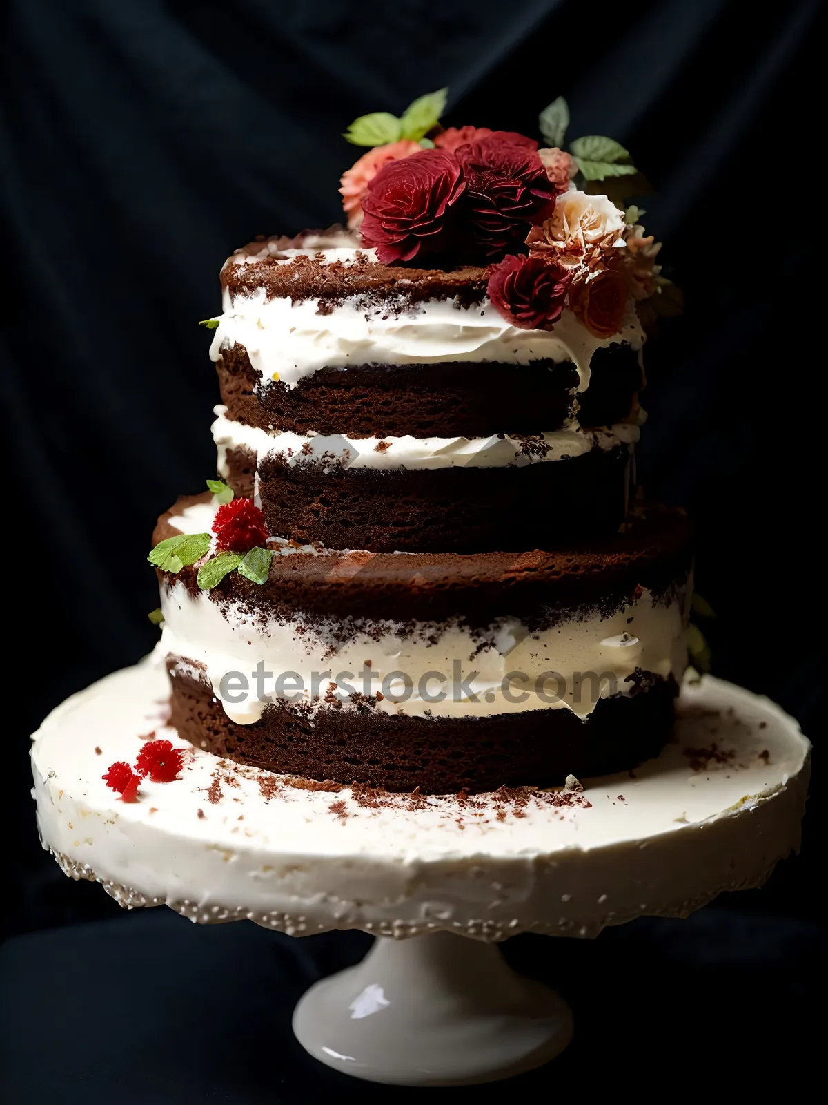 Picture of Fresh Strawberry Mousse Cake with Chocolate Drizzle.