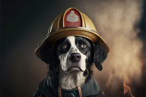 Dalmatian dog wearing football helmet for game night rally.