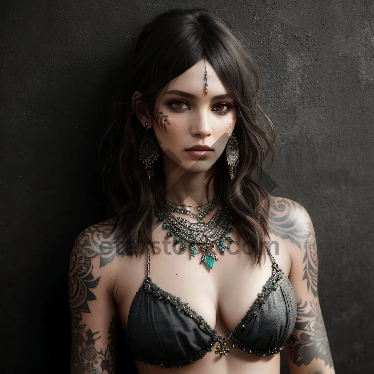 Picture of Fashion model with attractive black hair and sexy eyes.