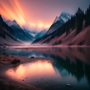 Majestic Horizon: Sunset Reflection on Lake