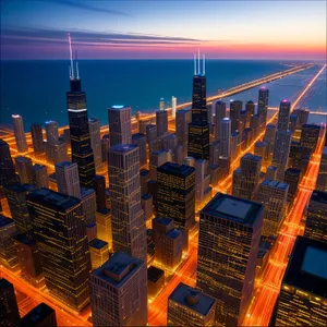 Modern Twilight: Majestic Urban Business District Skyline