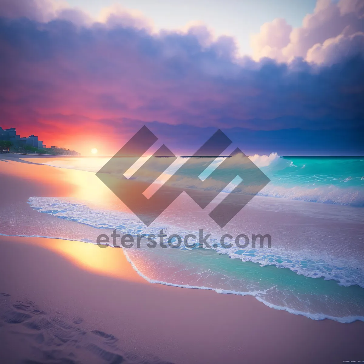 Picture of Golden Coastal Sunset over Serene Ocean Waves