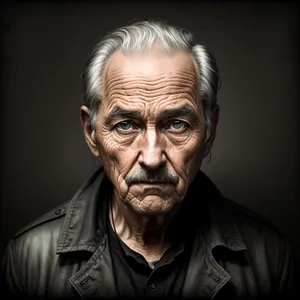 Senior Man's Serious Expression - Black & White Portrait