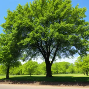 Serene Summer Landscape Among Rustling Oak Trees