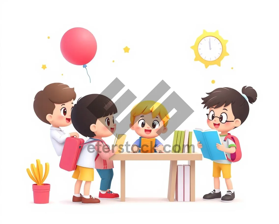 Picture of Playful children cartoon clipart with friends