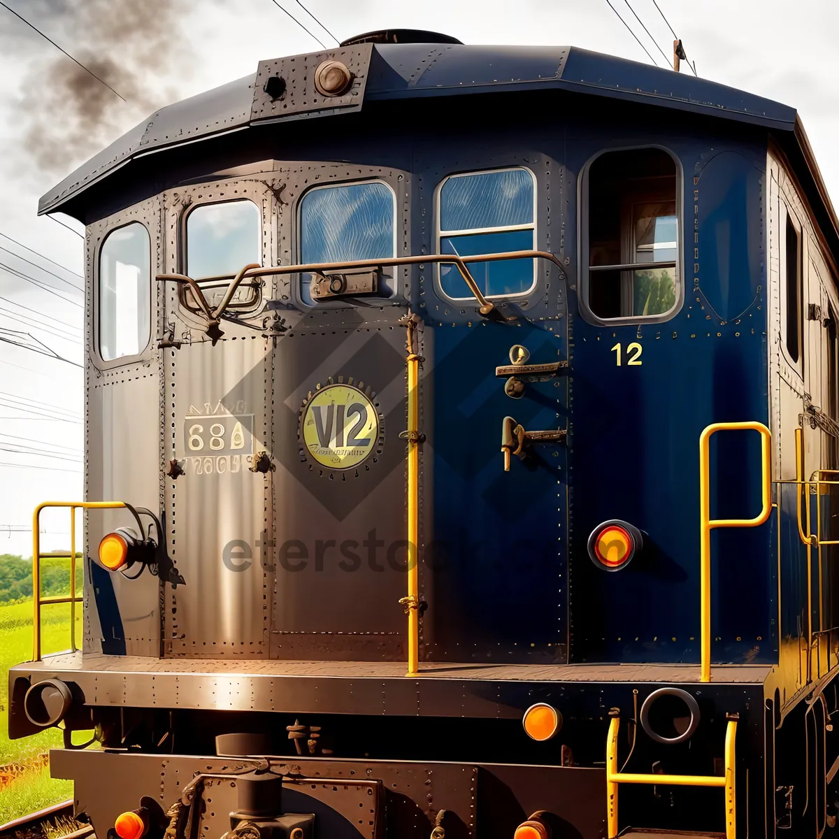 Picture of Vintage Electric Rail Car on Railroad Tracks