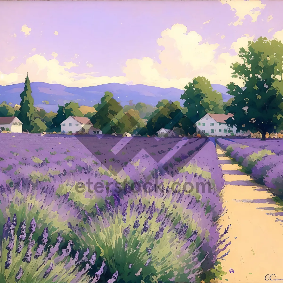 Picture of Vibrant Lavender Sprouting in Picturesque Countryside