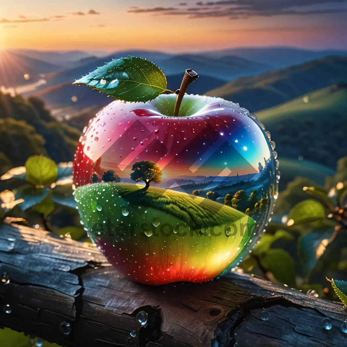 Picture of Colorful fresh fruit salad with ripe berries and apples.