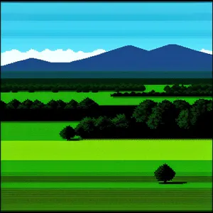 Idyllic countryside landscape with green grass and blue sky