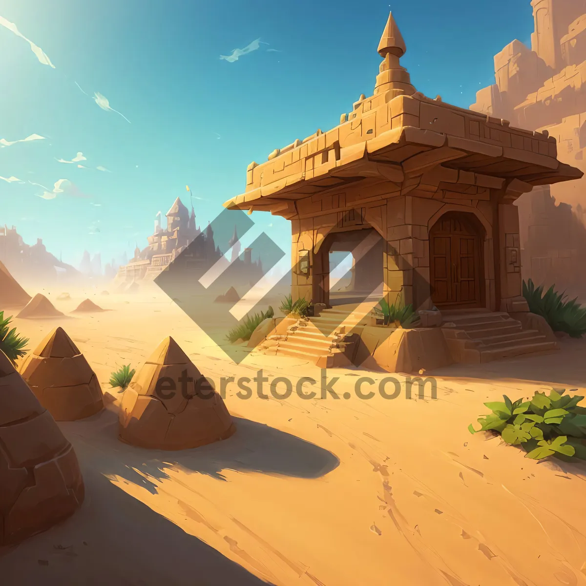 Picture of Cityscape of Ancient Shrine Amidst Desert Landscape