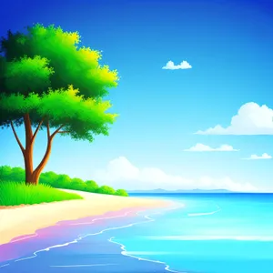 Vibrant Summer Skyline with Sun, Sea, and Clouds