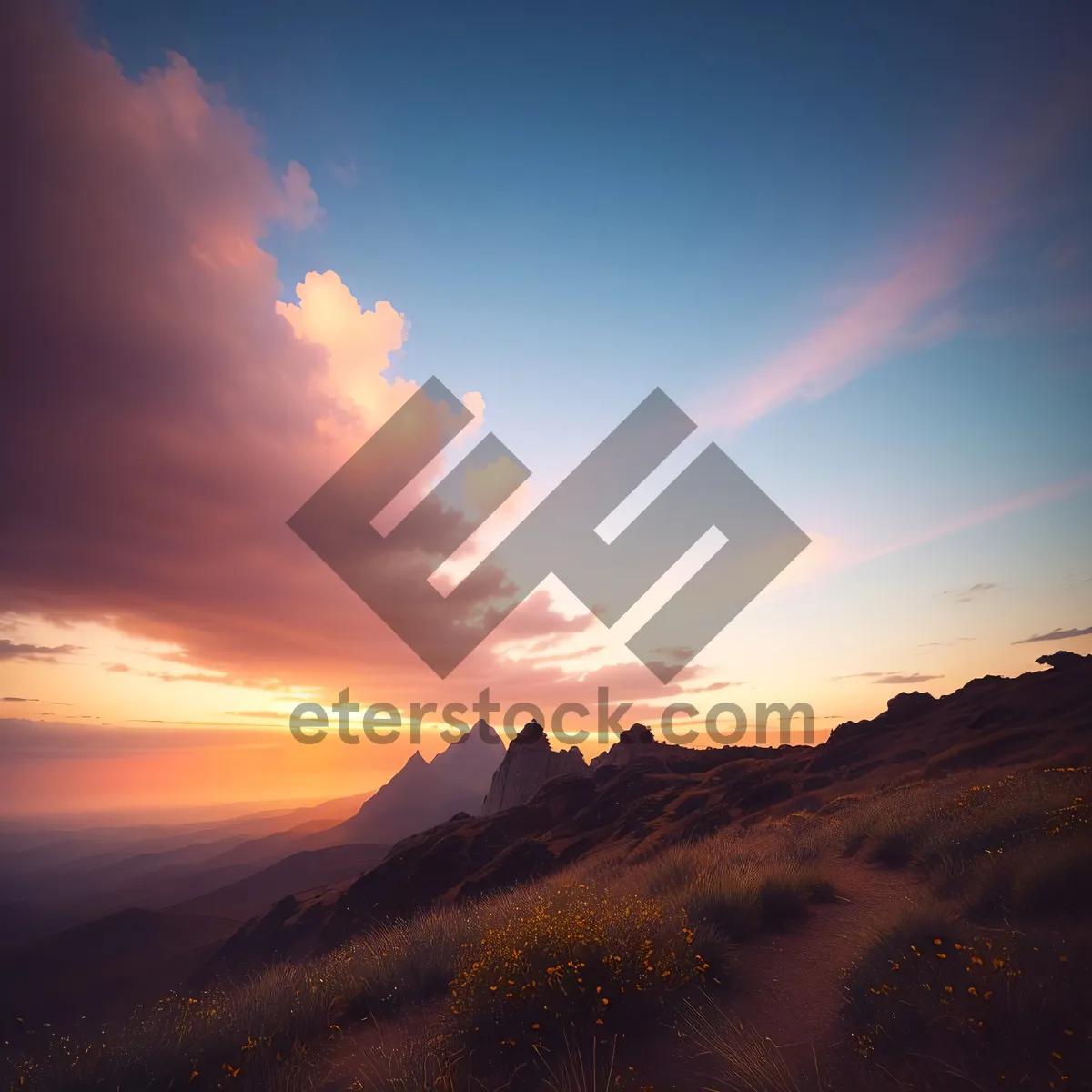 Picture of Golden Horizon: Majestic Sunset over Mountain Landscape