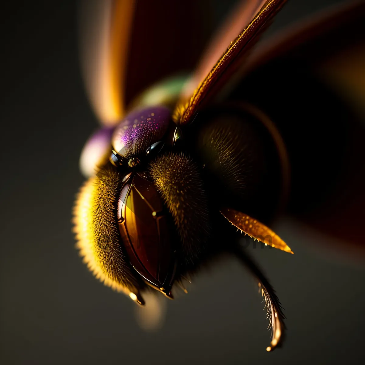 Picture of Vibrant Flying Insect with Yellow Wings on Flower