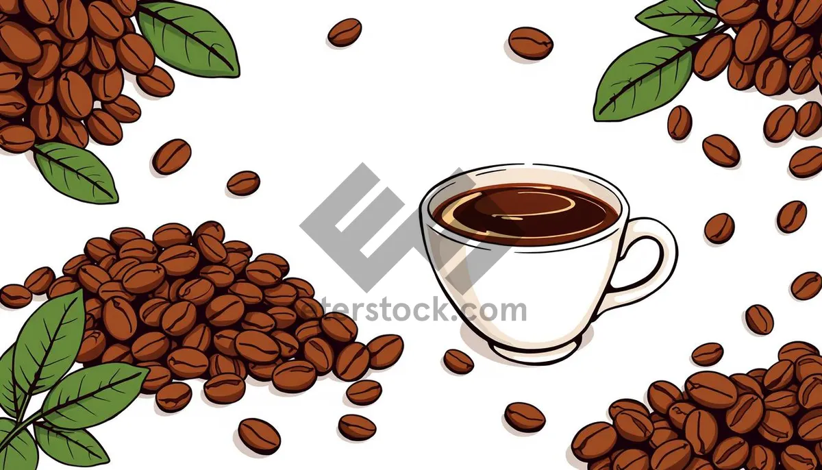 Picture of Espresso cup with roasted beans - closeup shot