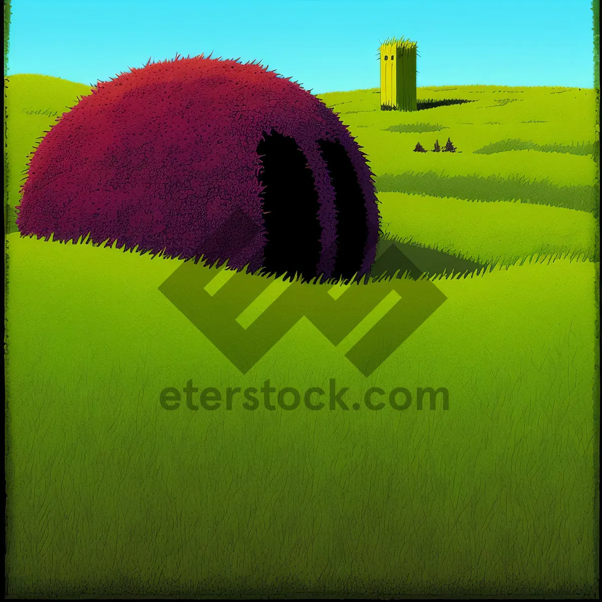 Picture of Golden Harvest Farm Landscape: Field of Wheat Bales with Clear Sky