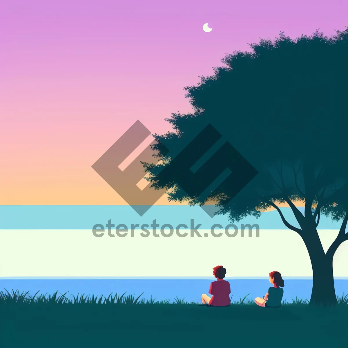 Picture of Serene Spring Landscape with Silhouetted Trees