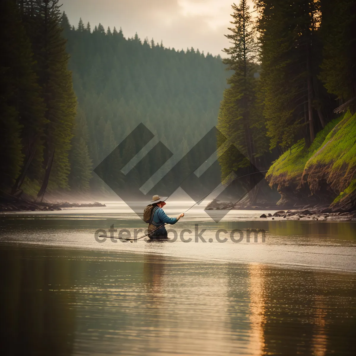 Picture of Serenity on the River: Kayak Paddling into Sunset