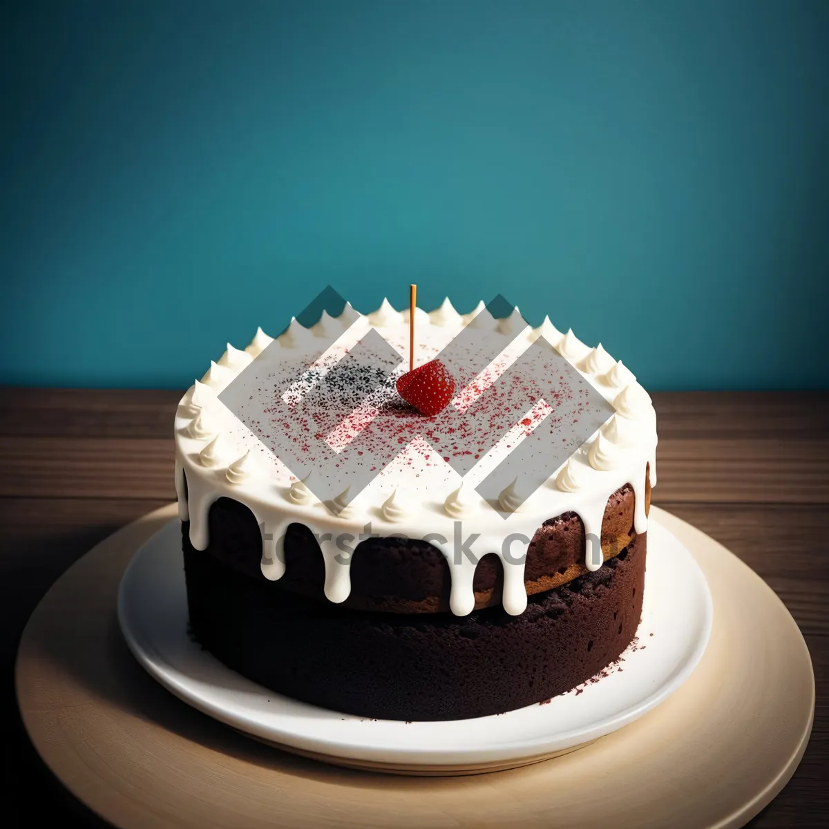 Picture of Pink birthday cake with candles and berries