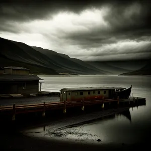 Sunset Reflection: Boathouse on the Water