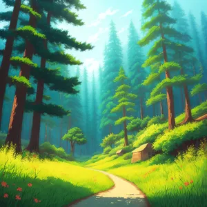 Serene Summer Forest With Vibrant Foliage