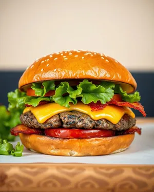 Grilled Cheeseburger with Lettuce and Tomato