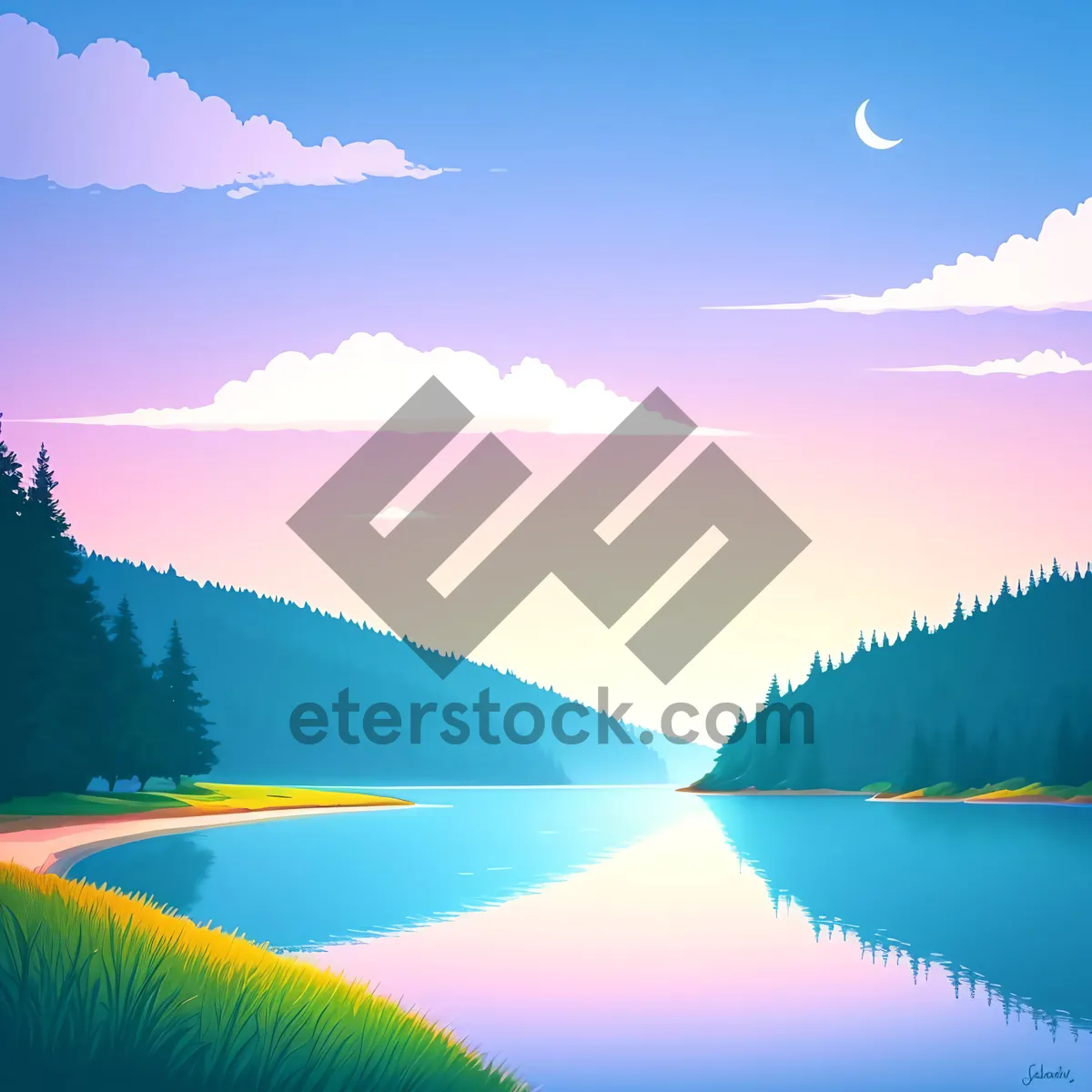 Picture of Serene Summer Sky over Reflective Lake